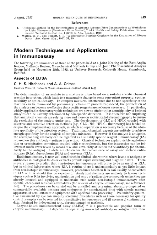 Modern techniques and applications in immunoassay