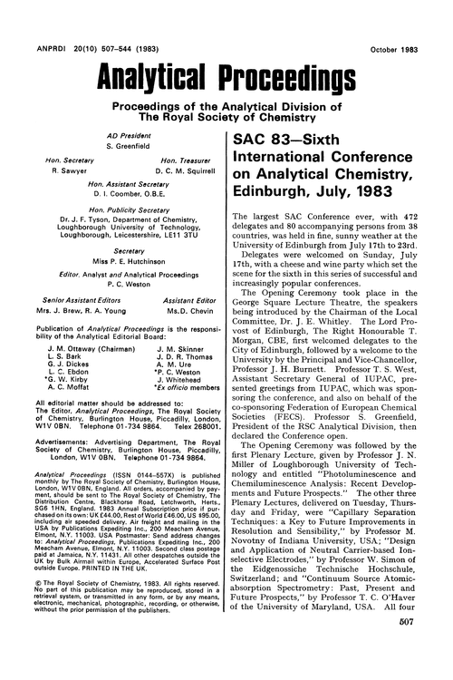 Sac 83—Sixth International Conference on Analytical Chemistry, Edinburgh, July, 1983