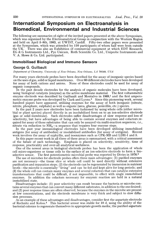 International Symposium on Electroanalysis in Biomedical, Environmental and Industrial Sciences