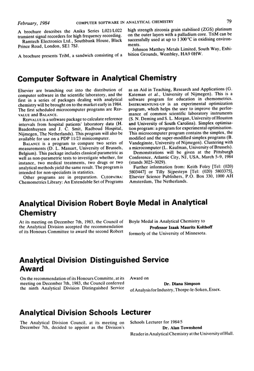 Computer software in Analytical Chemistry