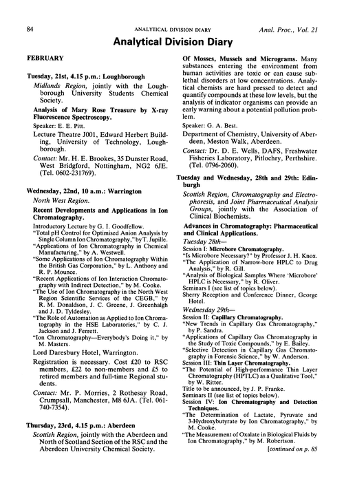 Analytical Division Diary