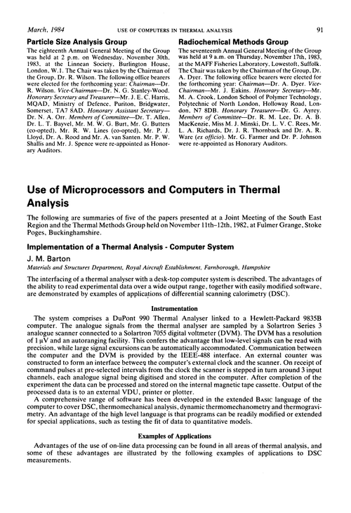 Use of microprocessors and computers in thermal analysis
