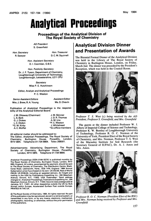 Analytical Division Dinner and Presentation of Awards
