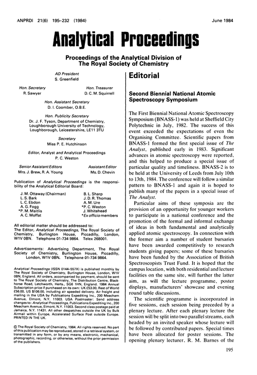 Editorial. Second Biennial National Atomic Spectroscopy Symposium