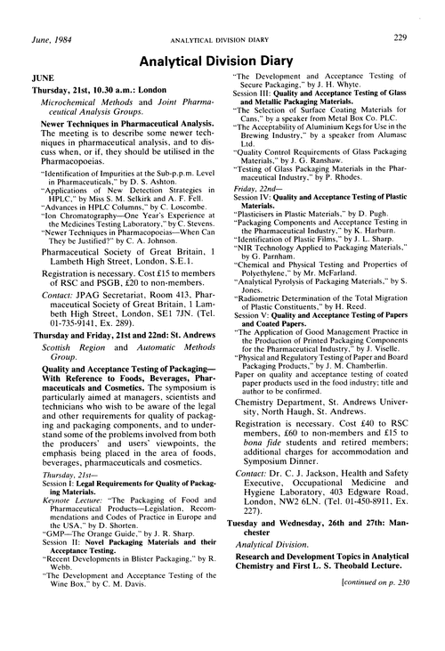 Analytical Division Diary