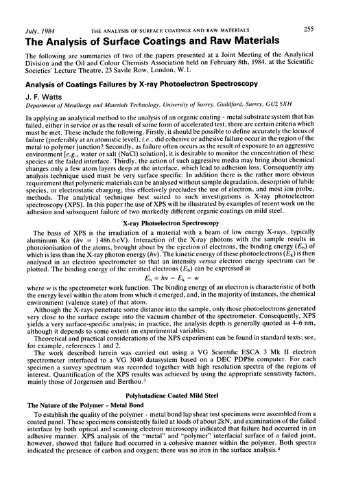 The analysis of surface coatings and raw materials Analytical