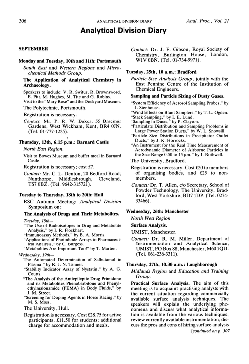 Analytical Division Diary