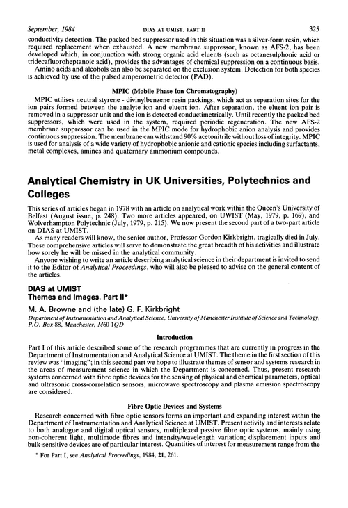 Analytical chemistry in UK universities, polytechnics and colleges. DIAS at UMIST. Themes and images. Part II