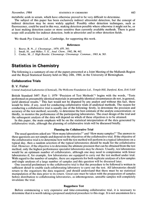 Statistics in chemistry. Collaborative trials