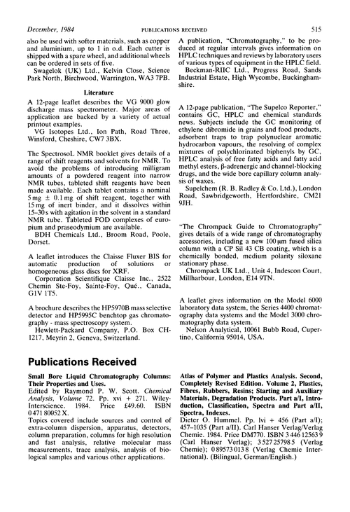 Publications received