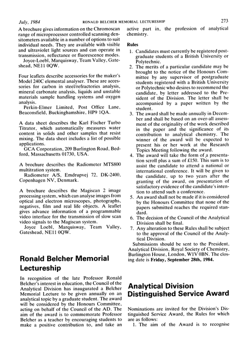 Ronald Belcher Memorial Lectureship