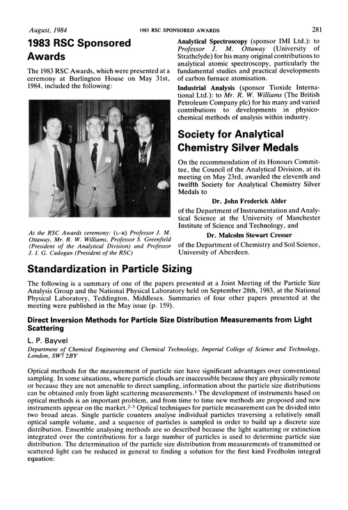 Standardization in particle sizing. Direct inversion methods for particle size distribution measurements from light scattering