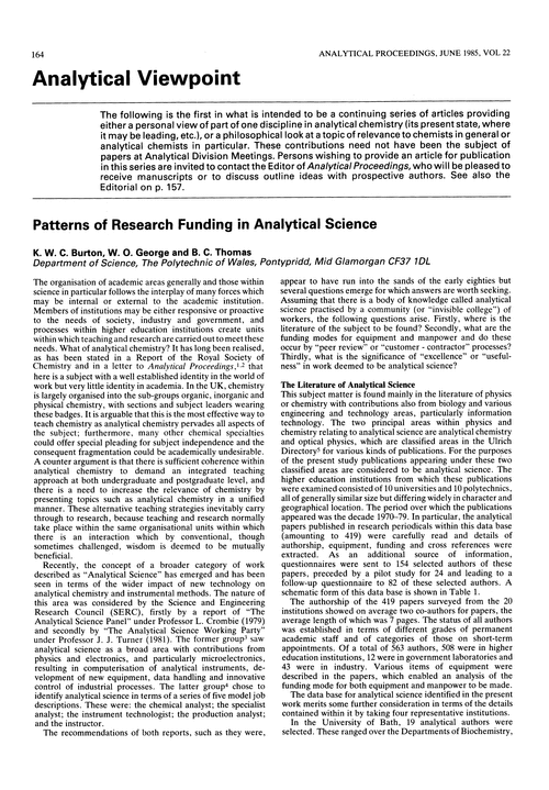 Analytical viewpoint: patterns of research funding in analytical science