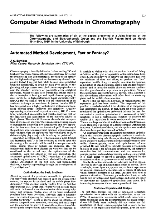 Computer aided methods in chromatography