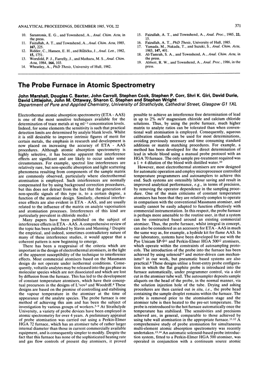 The probe furnace in atomic spectrometry