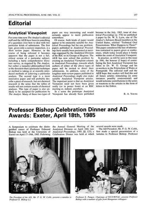 Professor Bishop celebration dinner and AD awards: Exeter, April 18th, 1985