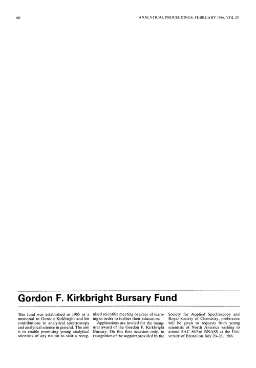 Gordon F. Kirkbright Bursary Fund