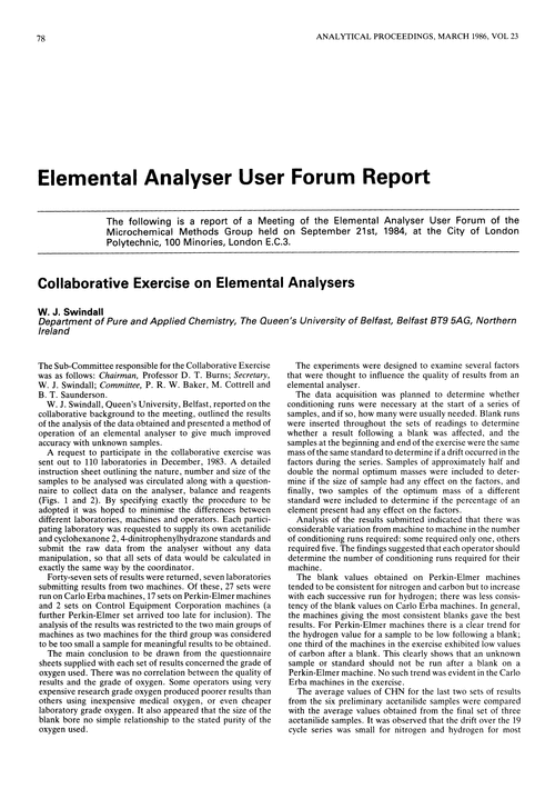 Element analyser user forum report. Collaborative exercise on elemental analysers