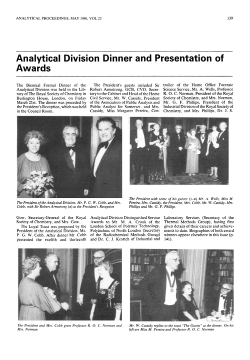 Analytical Division Dinner and Presentation of Awards