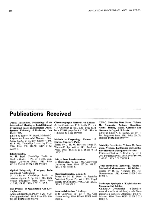 Publications received