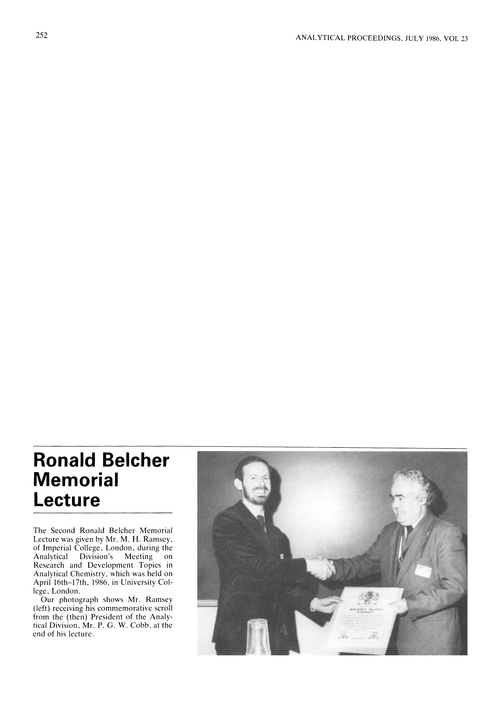 Ronald Belcher Memorial Lecture