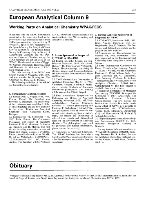 European analytical column 9. Working party on Analytical Chemistry WPAC/FECS