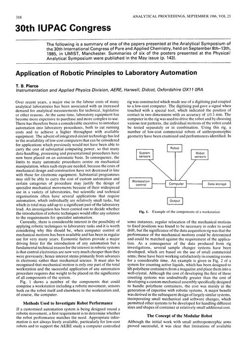 30th IUPAC Congress. Application of robotic principles to laboratory automation