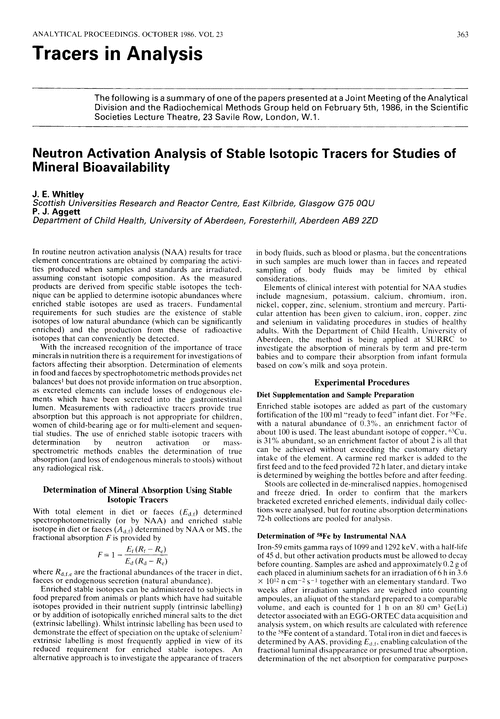 Tracers in analysis. Neutron activation analysis of stable isotopic tracers for studies of mineral bioavailability