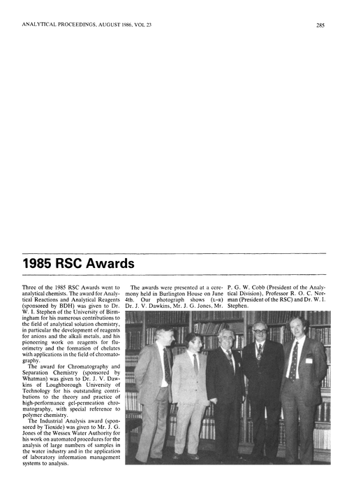 1985 RSC Awards