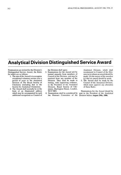 Analytical Division Distinguished Service Award