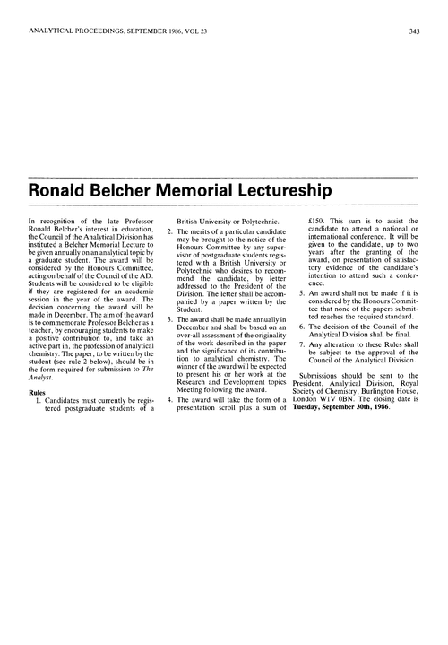 Ronald Belcher Memorial Lectureship