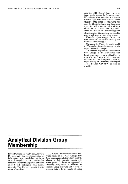 Analytical Division Group Membership