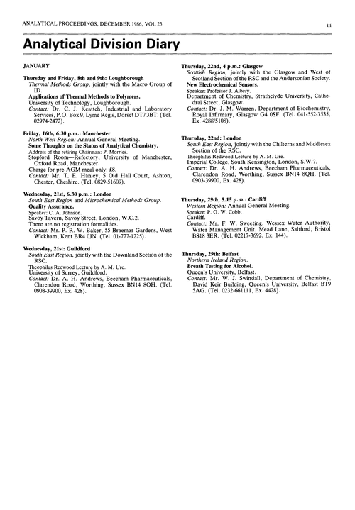 Analytical Division Diary