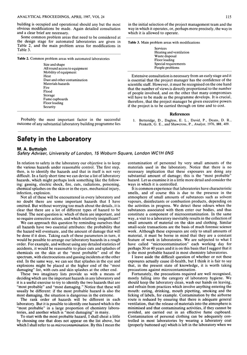 Safety in the laboratory