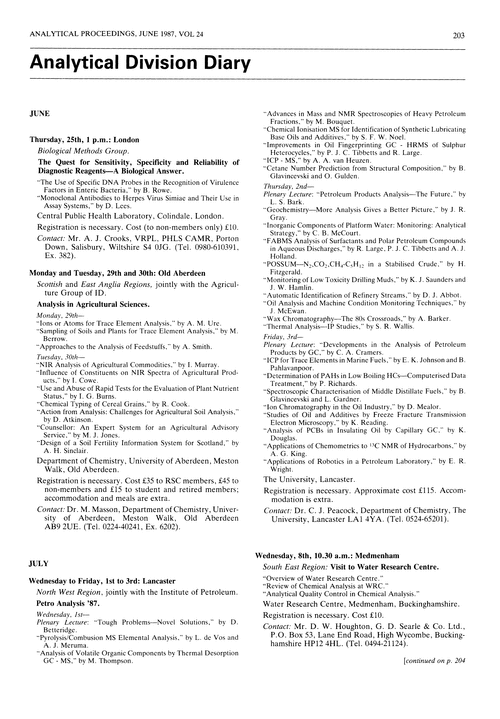 Analytical Division Diary