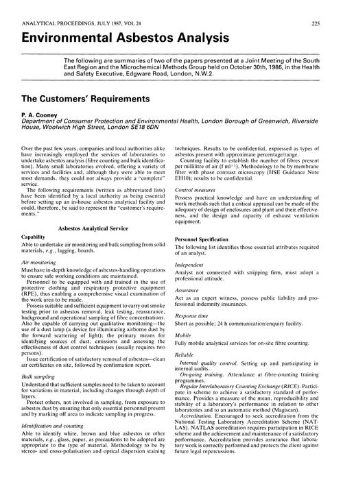 Environmental asbestos analysis