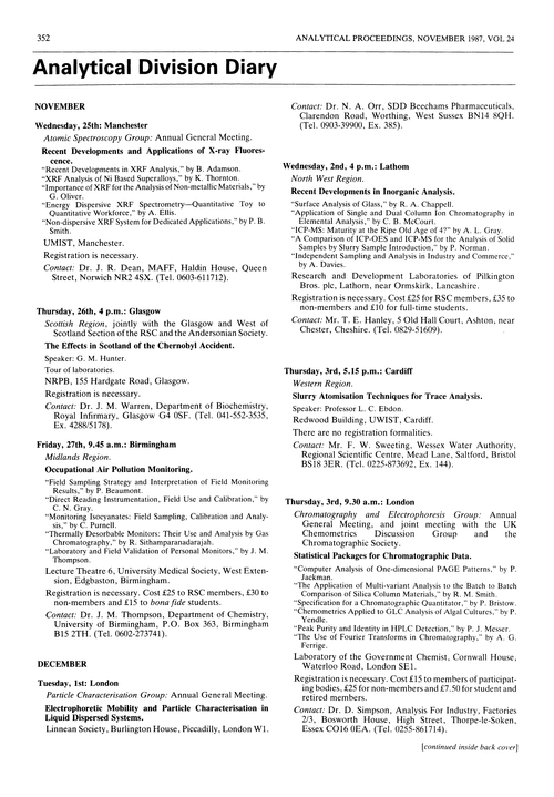 Analytical Division Diary