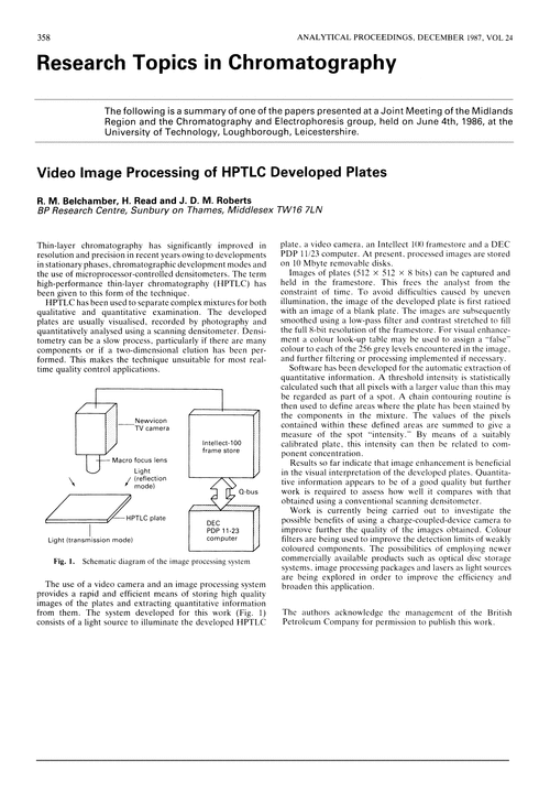 Research topics in chromatography. Video image processing of HPTLC developed plates