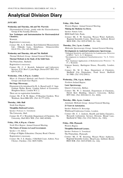 Analytical Division Diary