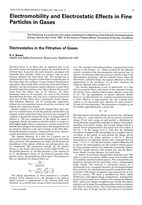 Electromobility and electrostatic effects in fine particles in gases. Electrostatics in the filtration of gases