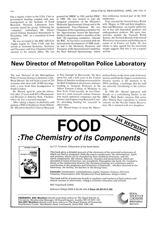 New Director of Metropolitan Police Laboratory