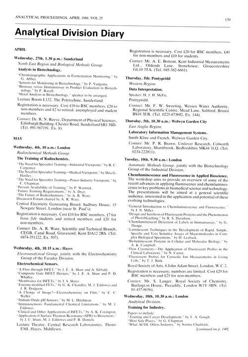 Analytical Division Diary