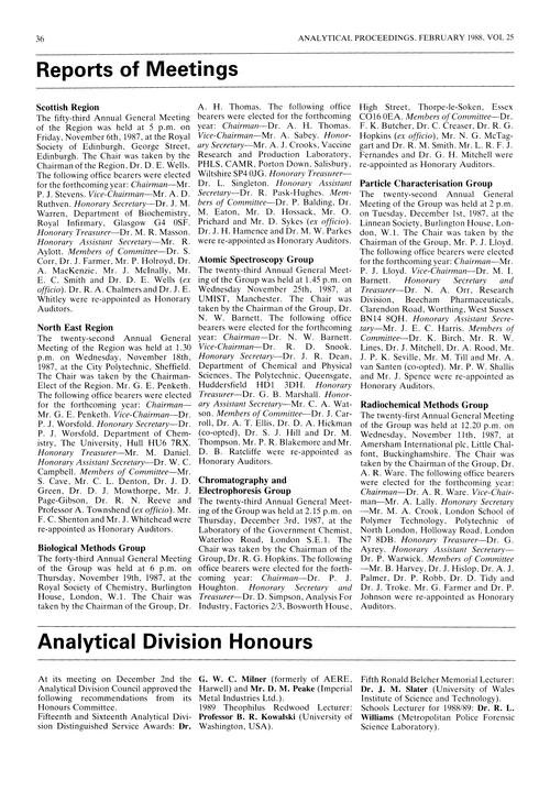 Analytical Division Honours