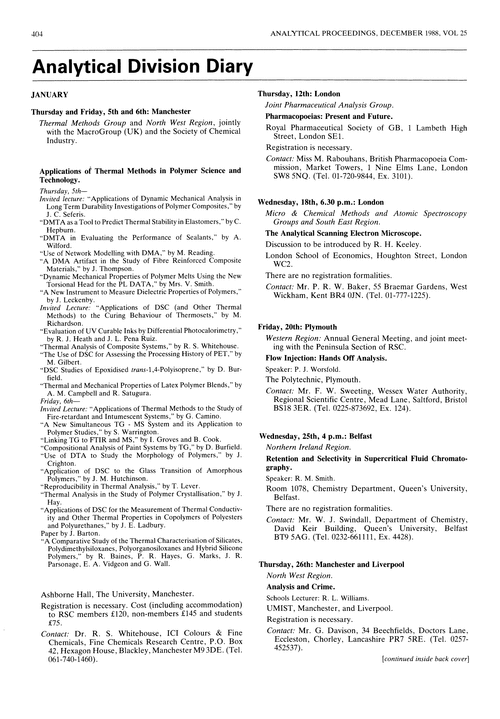 Analytical Division Diary