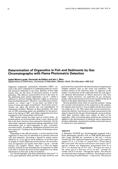 Determination of organotins in fish and sediments by gas chromatography with flame photometric detection