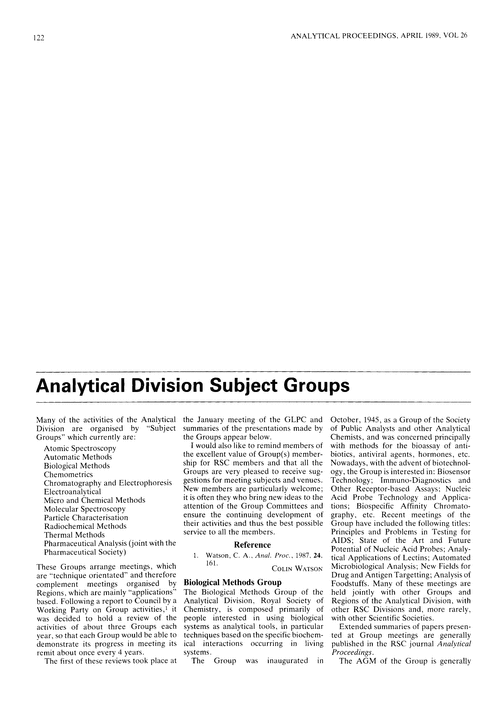 Analytical Division Subject Groups
