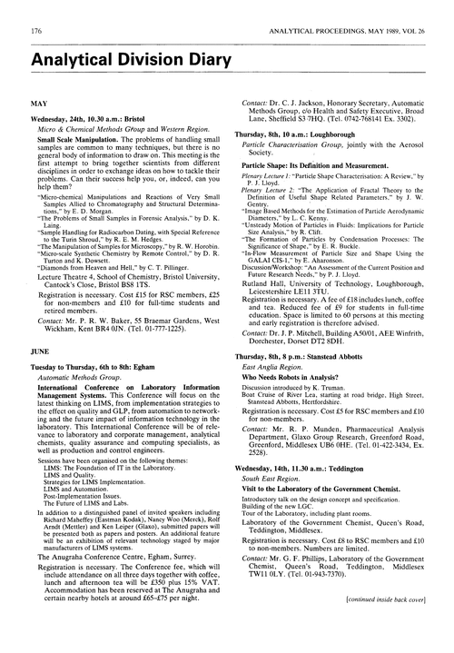 Analytical Division Diary