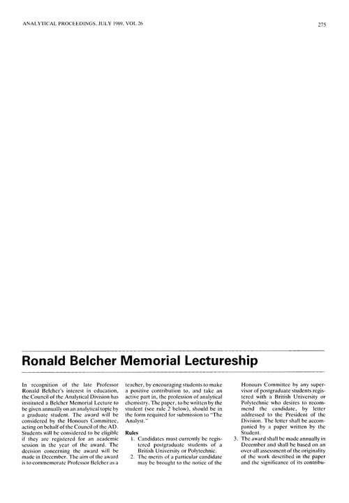 Ronald Belcher Memorial Lectureship