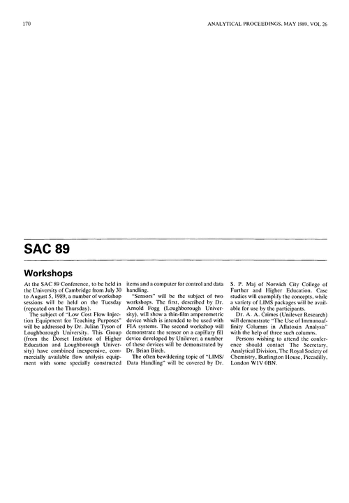 SAC 89: workshops