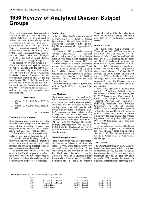 1990 Review of Analytical Division Subject Groups